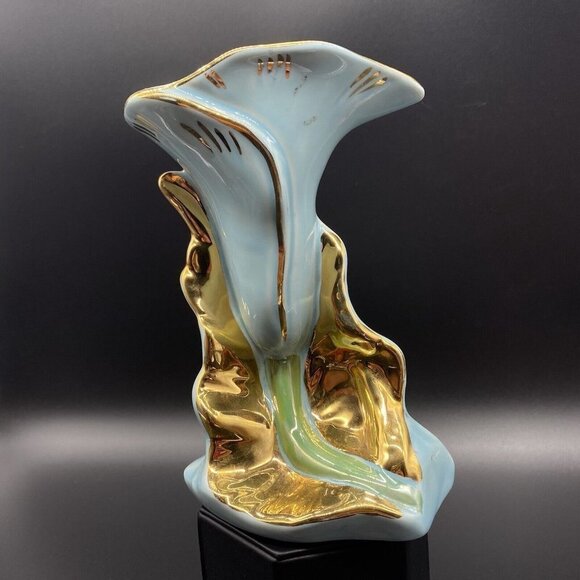 Lilly Vase Fine Art Pottery 22k Warranted Gold Vintage 6”T - Picture 12 of 12